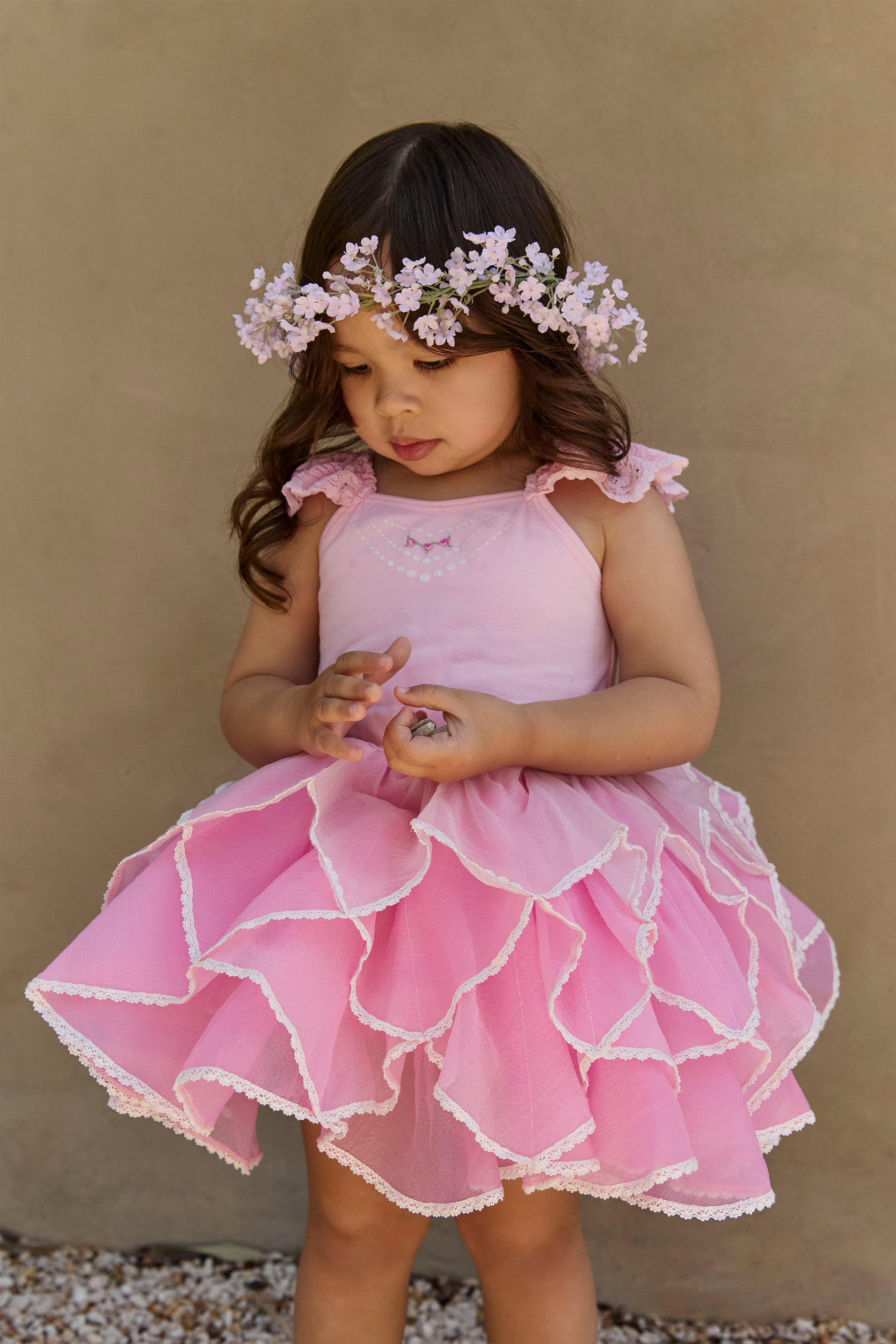 Honeycomb Tiered Dress (Pink)