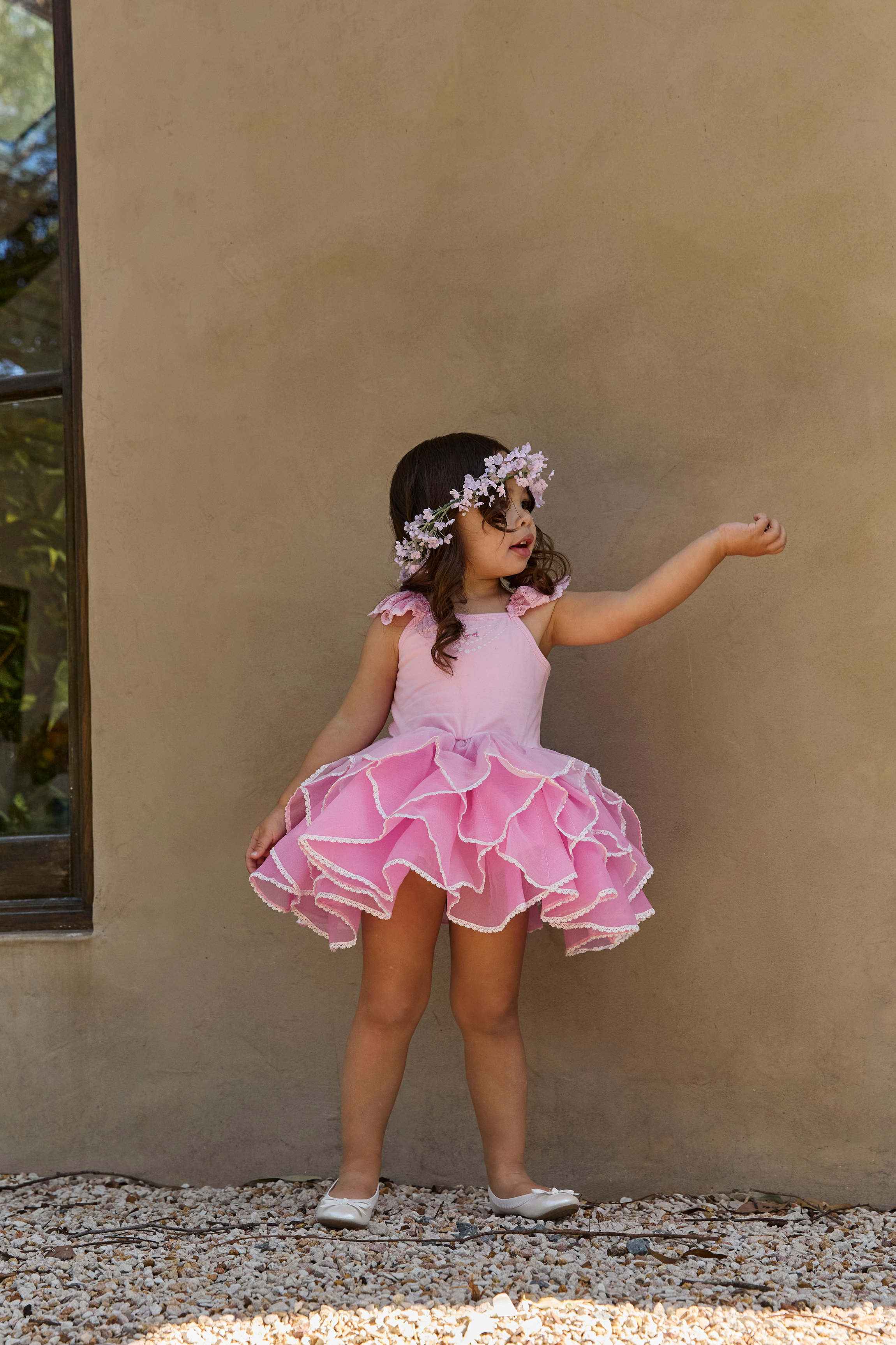 Honeycomb Tiered Dress (Pink)